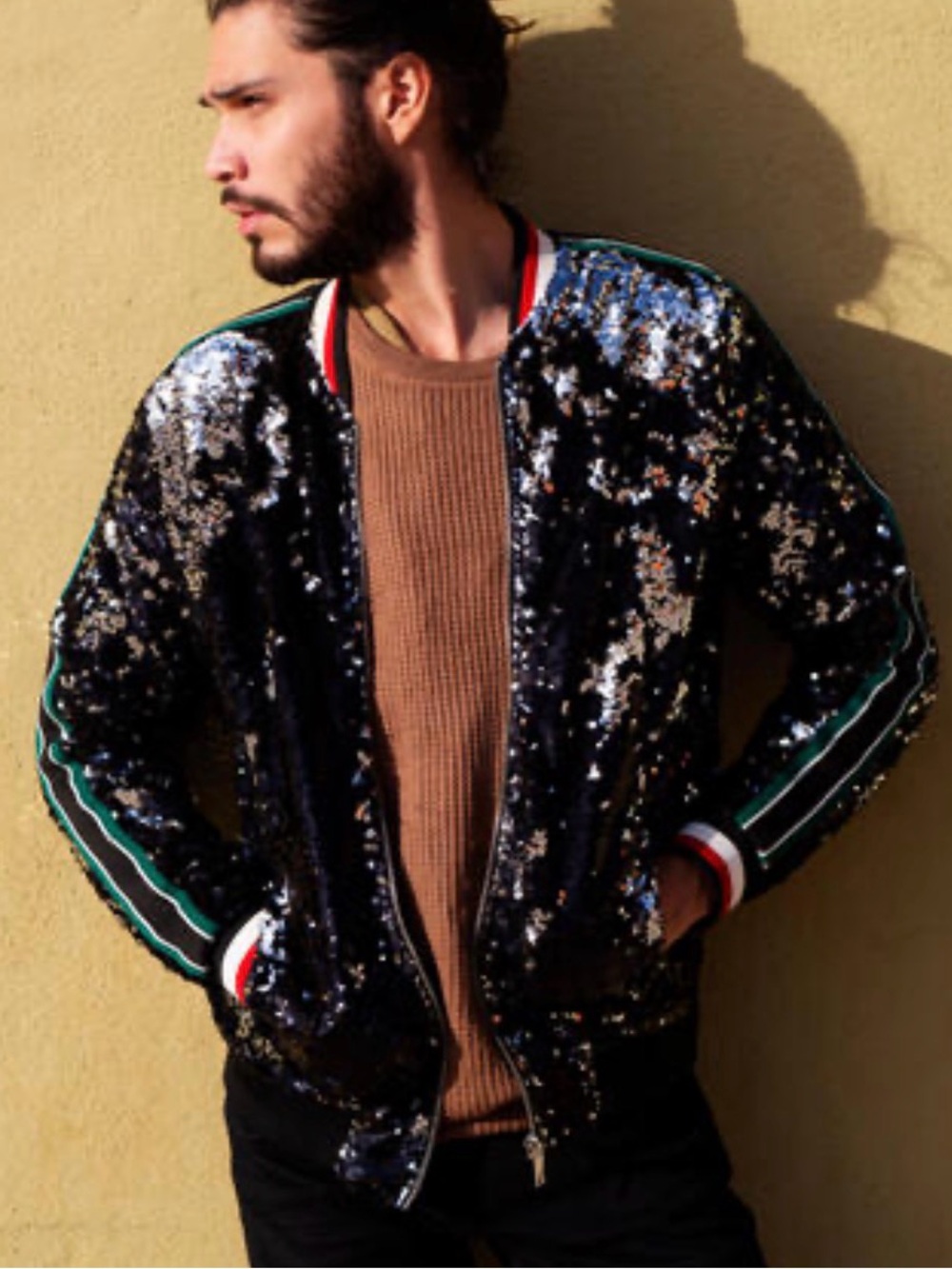 ZARA BLACK SEQUIN BOMBER JACKET HIGH RAVE GLAM STREETWEAR CONCERT FESTIVAL NWOT